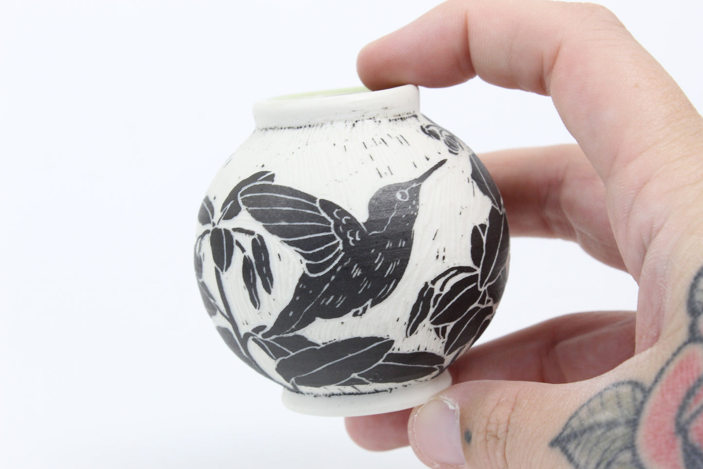 Hummingbird and jewel weed moon vase