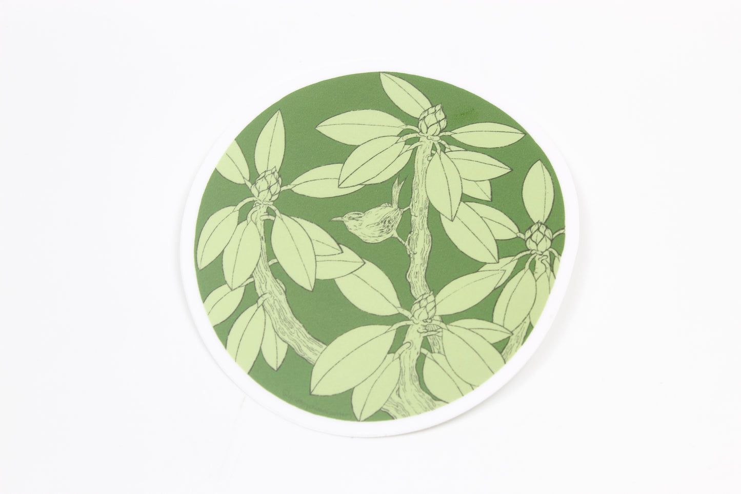 Wren in the Rhdododendron Sticker