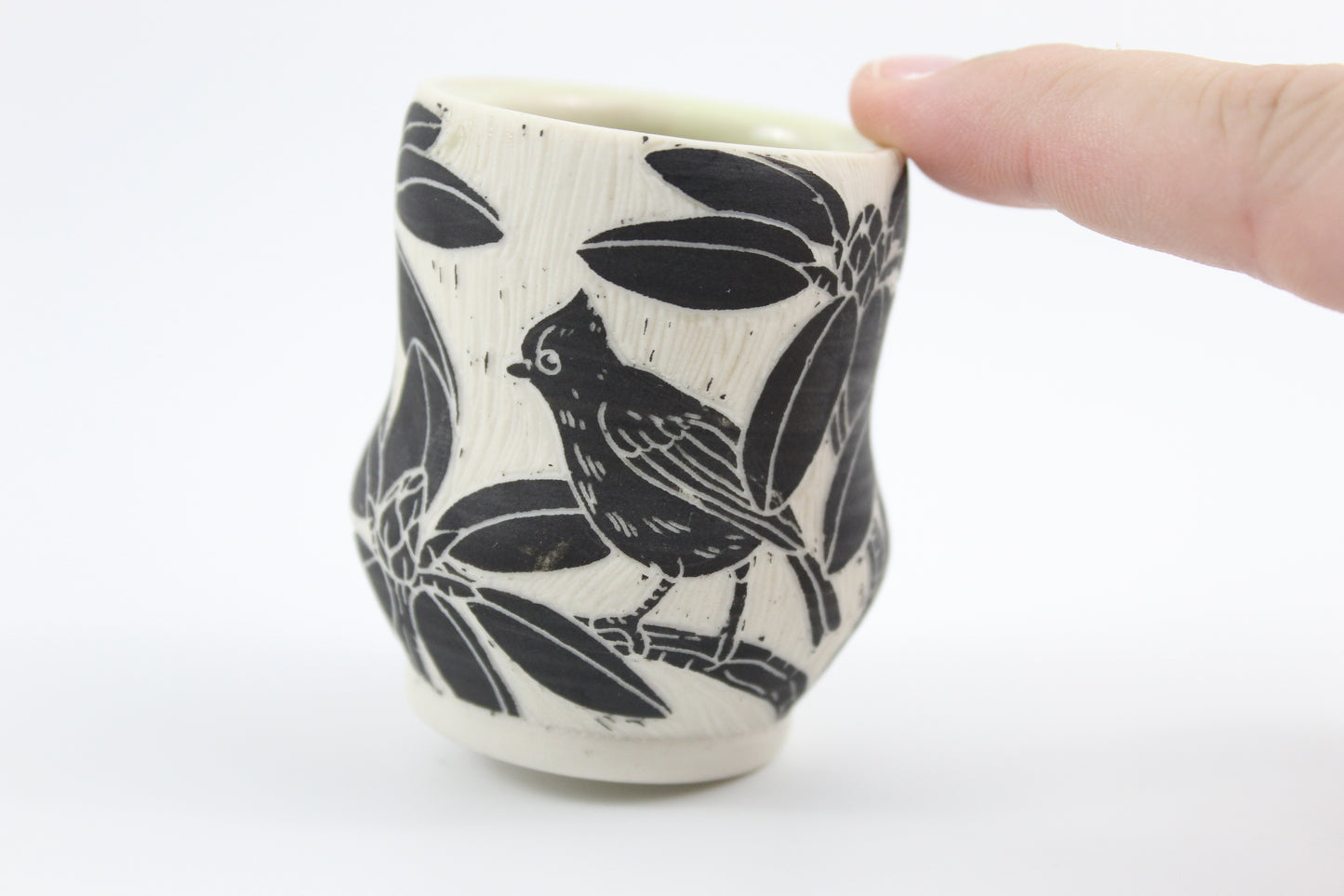Rhododendron and titmouse mini vase