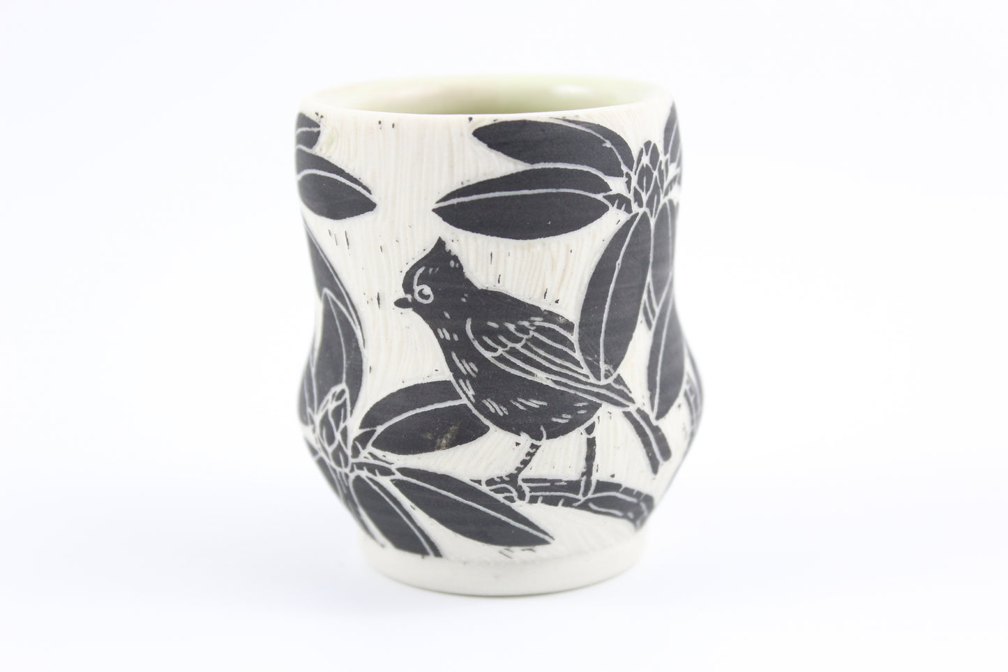 Rhododendron and titmouse mini vase