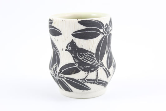 Rhododendron and titmouse mini vase